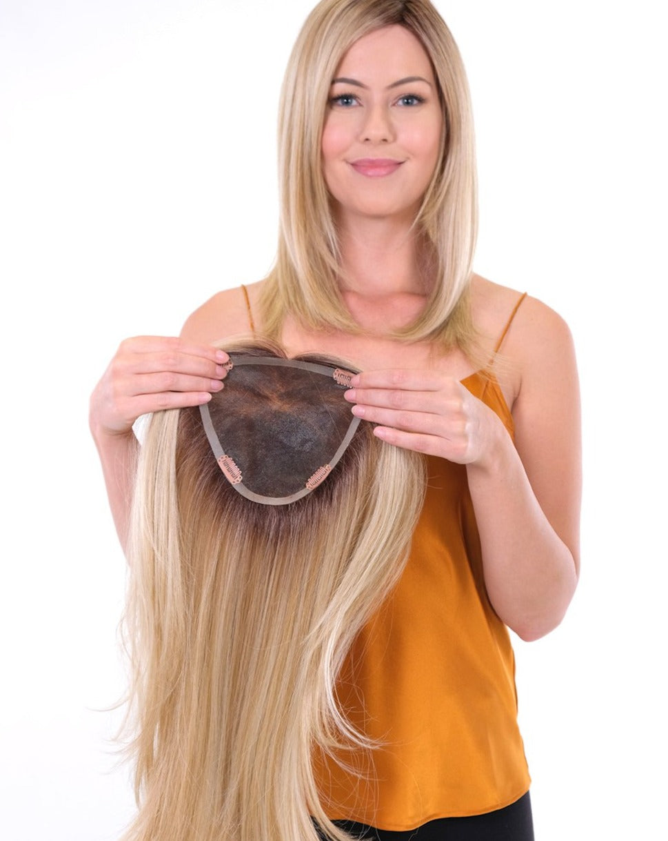 Belle Tress Premium 100% Handmade Topper 18" Straight Honey Chai with Latte